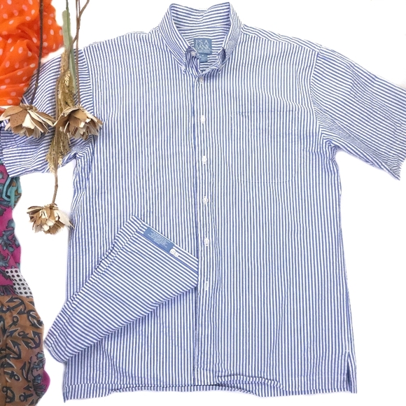 Jos. A. Bank Other - Jos. A. Bank Seersucker Blue and White Striped Men's Shirt Sz M